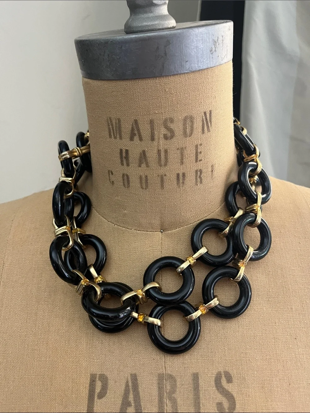 Tory Burch Black and Gold Link Necklace